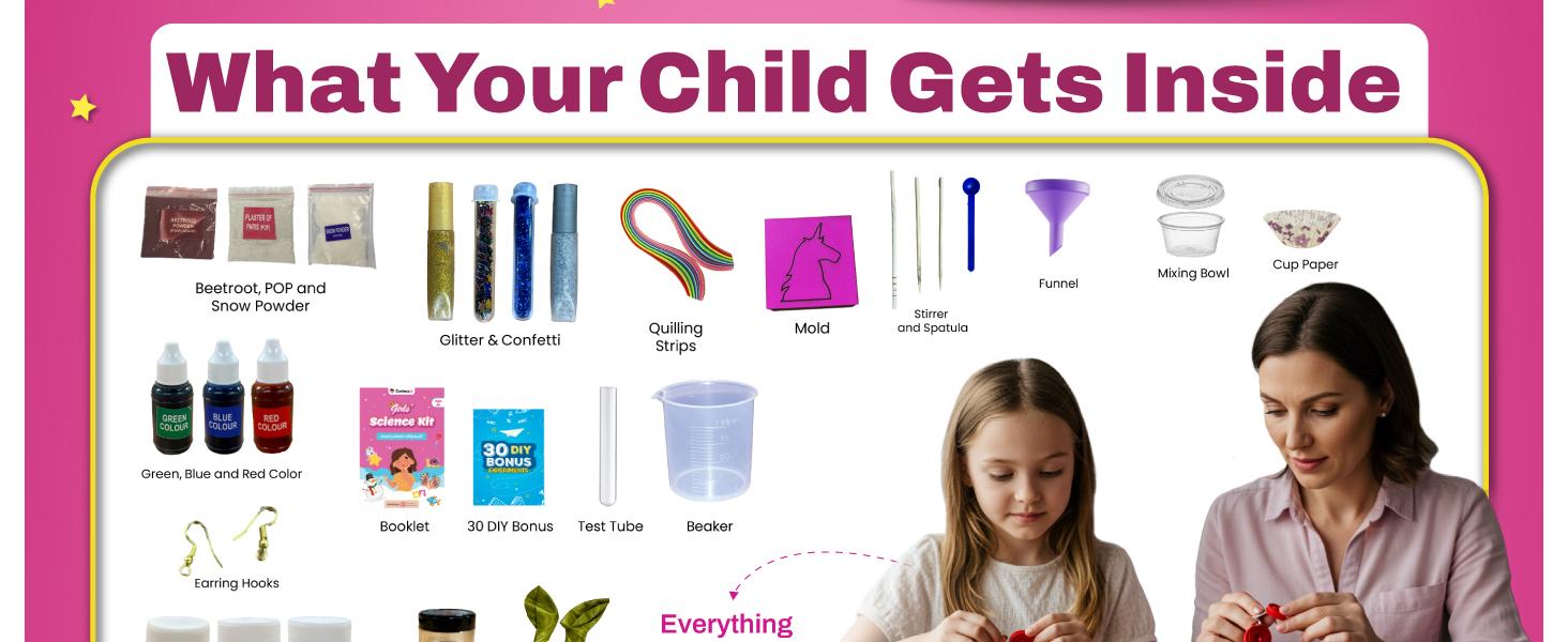 Curious Jr. by PW 50+ Experiments Science Kit for Girls, Includes DIY Nail Art, Personalised Jewellery, Lip Balm, Frozen Wonderland | Birthday Gift for Girls, Educational Toy for Kids