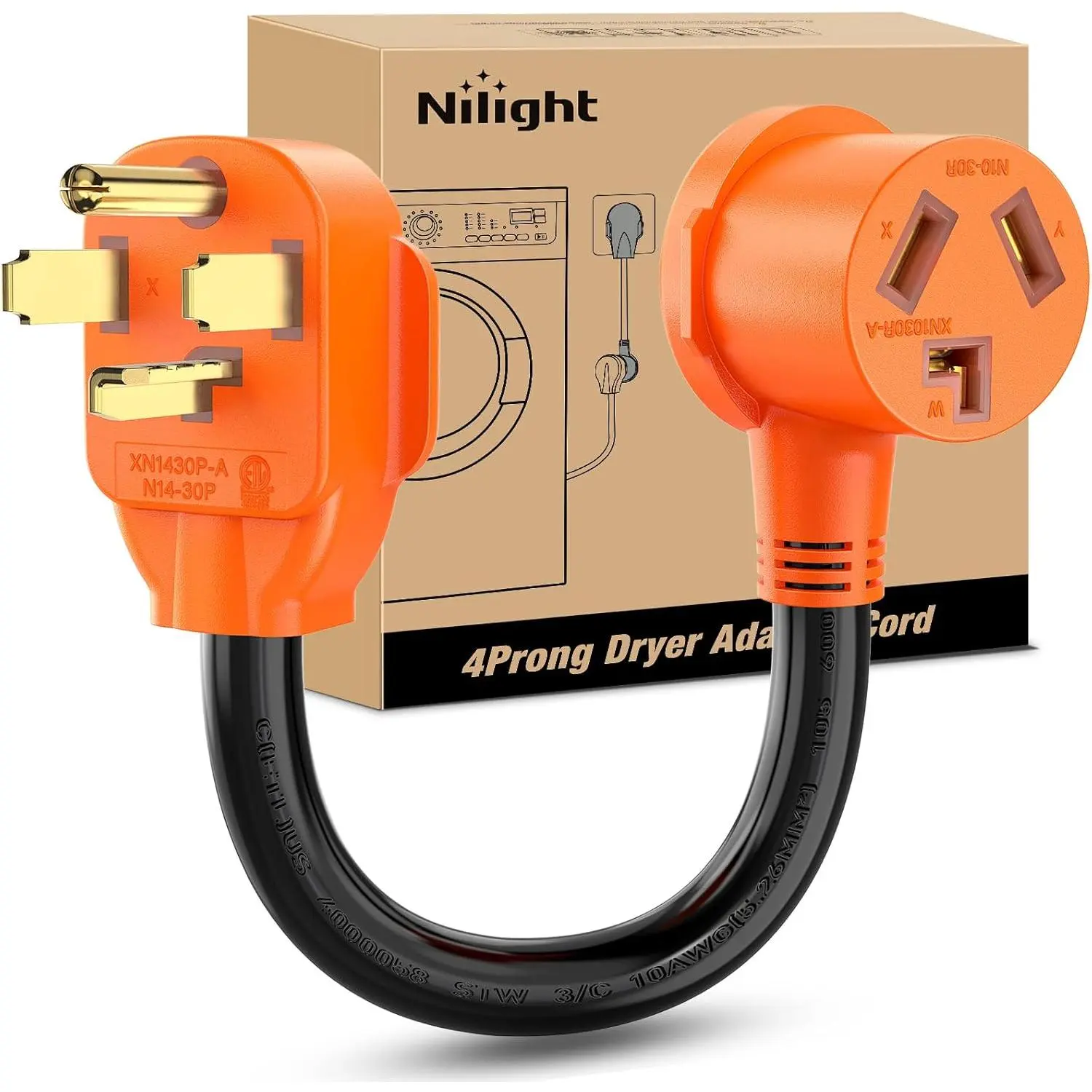 Nilight 30A 4-Prong NEMA 10-30R Female Dryer Adapter Power Extension Cord, 12in Flexible Wire, Durable Jacket, Heavy-Duty Pure Copper Build, Weather-Resistant, High Conductivity