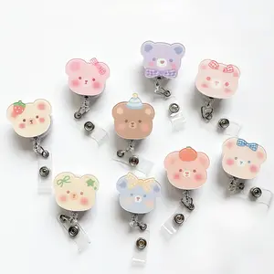 Cute Bear Badge Reel, Retractable Id Holder, Adorable Animal Design Badge Clip, Kawaii Style Accessory Durable For Daily Work Use And Gift Idea