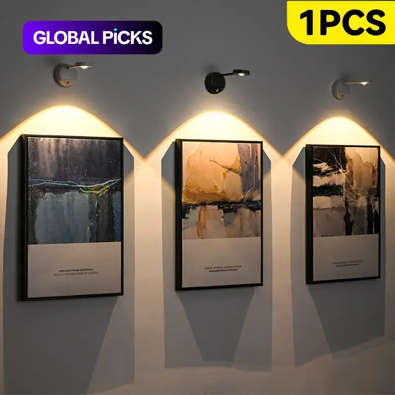 Rechargeable Motion Sensor LED Wall Light, Wireless Wall-Mounted Induction Lamp, Adjustable Light, Dimmable Wall Sconce, Night Light for Gallery and Home Decoration, 1200 mAh LED Light for Stairs and Hallways, Home Decor Lighting #GLOBAL PICKS