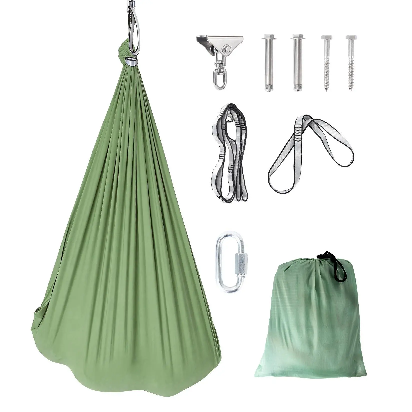 Gaomon Sensory Calming Motion Indoor Kids Swing with Hug-Like Effect, Soft Nylon Double-Layered Fabric, Heavy-Duty Hardware Kit, Quick Setup, Green