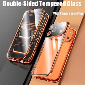 360 ° Full Protection Metal Magnetic Double-Sided Glass Snap Lock Phone Case For iPhone 17 Pro Max Lens Protection Bumper Cover