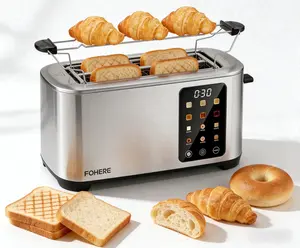 4 Slice Toaster Touch Screen Control, FOHERE Long Extra Wide Slots, 6 Bread Types & Shade Settings