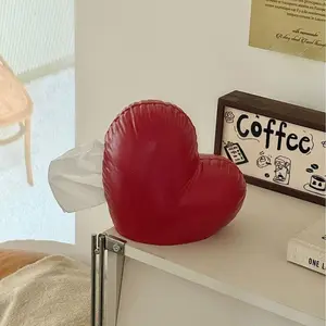 Heart Boxing Glove Tissue Box Cover, Cute PU Leather Napkin Holder, Creative Decorative Tissue Dispenser for Home, Bedroom, Living Room, Office, Valentine's Day Gift