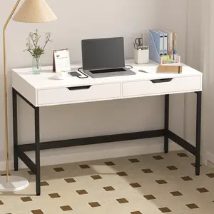 Naiyufa Writing Desk Home Office Computer Desks with 2 Drawers Modern White Finish for Study and Work with hiddenoncealed Compartment