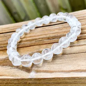 Natural Clear Quartz Elastic Stretch Bracelet  - Handmade 8mm Gemstone Beaded Bracelet - Healing Bracelet for Mother's Day