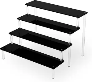 Black Acrylic Shelf Riser - 4 Tier Perfume Organizer Cologne Display Stand - Large Cupcake Stand Shelf for Desserts Holder Collection Cosmetic Products Tabletop Use Racks
