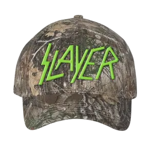 Green Embroidered Slayer Logo Camo Hat