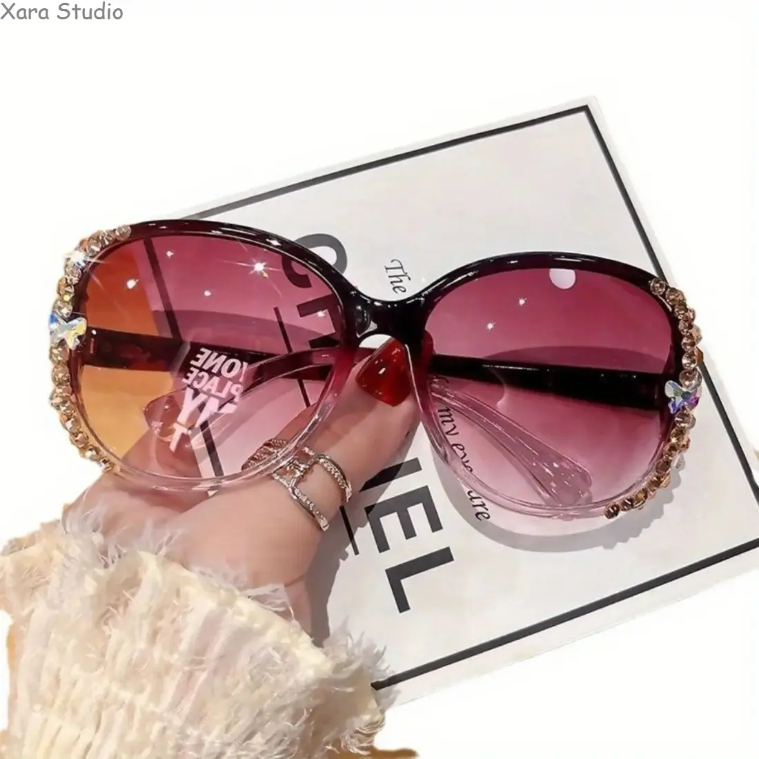 3-Pack Women's Half-Frame Sunglasses, Rhinestone Decorated Trendy Eyewear with Purple Gradient Lenses for Parties & Festivals, Sunglasses For Women, Mother, Womens Sunglasses