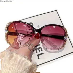 Women's 3-Pack Half-Frame Rhinestone Decorated Sunglasses - Trendy Purple Gradient Lenses, Unisex Fashion Eyewear for Mother’s Day, Special Occasions,summervibes