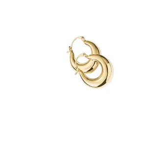 Argollas Elegantes Doradas Abombadas Gold Plated Hoop Earrings for Women Fashion Jewelry Lightweight Comfortable Stud Earrings with Secure Brooch Closure