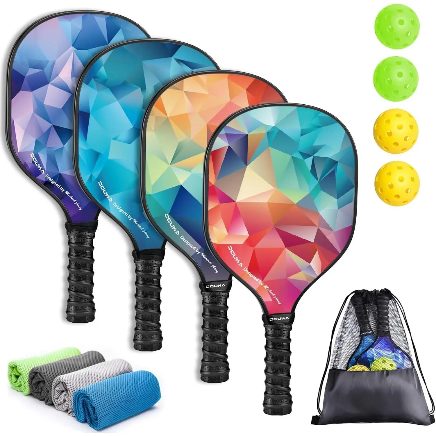 Pickleball Paddles, USAPA Approved Lightweight Pickleball Paddles Set of 4, 4 Pickleball Balls, 4 Cooling Towels& Bag,  Pickleball Rackets for Beginners & Pros