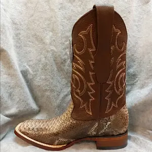 Los Altos Wide Square Toe Python Rustic Brown. Leather Sole