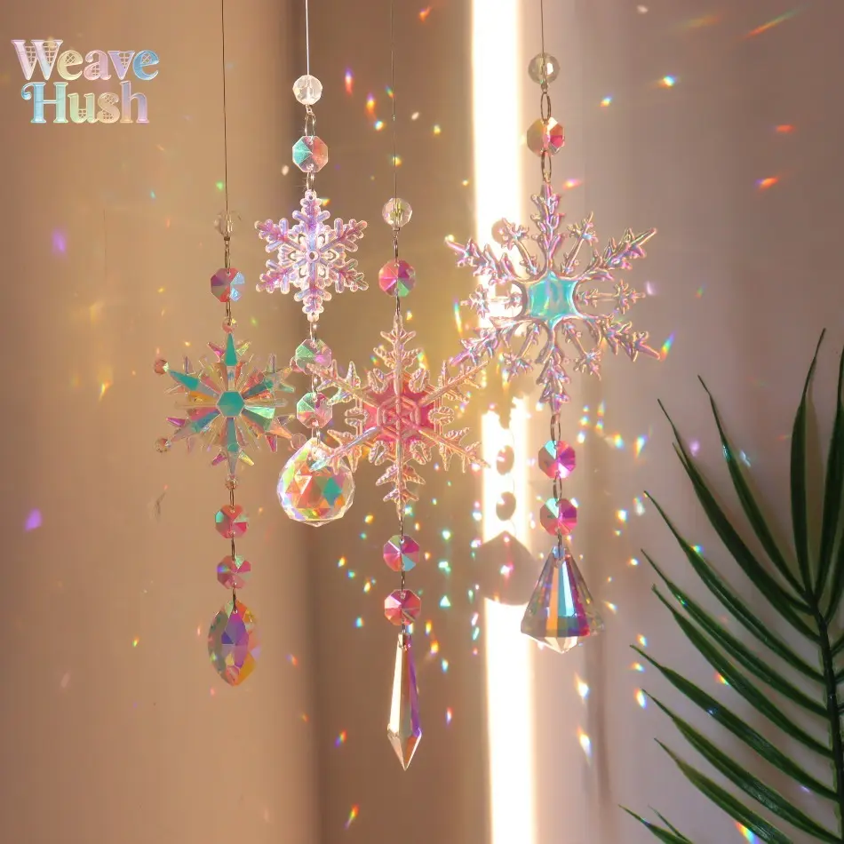 Colorful Rainbow Snowflake Crystal Suncatcher Pendant, Dreamy Light‑Catching Window Hanging Decor, Sparkly Ornament for Christmas Tree, Home Window Decoration & Boho Dreamcatcher‑Style Gift
