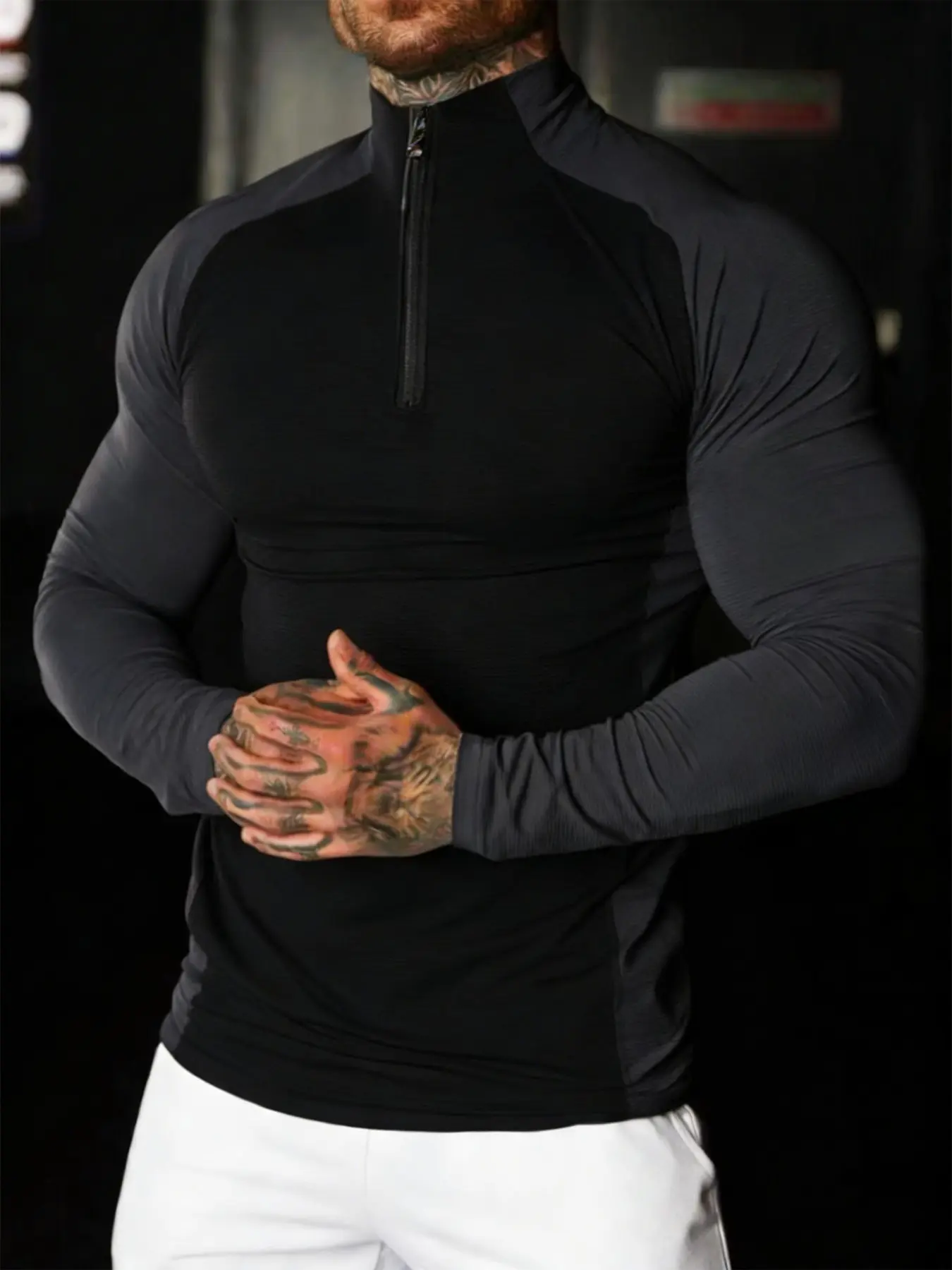 Men's Muscle Fit Quarter Zip Performance Top - Slimming Raglan Sleeve Gym Compression Shirt, Gym Tops, Breathable Quick-Dry Activewear for Bodybuilding & Fitness Aesthetic, Athletic Fashion Activewear, Fitness Apparel, Athletic Compression Shirts