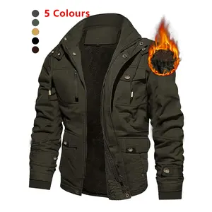 2025Men'S Thickened Warm Mid-Length Heavyweight Jacket with Detachable Hood - Multiple Zippered Pockets, Casual Outdoor Workwear, Polyester Lined, Button-Up Front, Regular Fit for Cold Weather, Winter Outerwear
