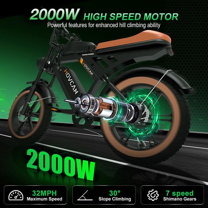 Movcan V30 Max Adult Electric Bicycle (Ebike) with Bicycle Rim, Spring Deal, 2000W Peak Power, 32 MPH Fat Tires, 48V 15.6Ah Dual Removable Batteries, 80-120 Mi Range, Full Suspension Off-Road Design, Dual Disc Brakes, LED Headlight, UL2849 Certified