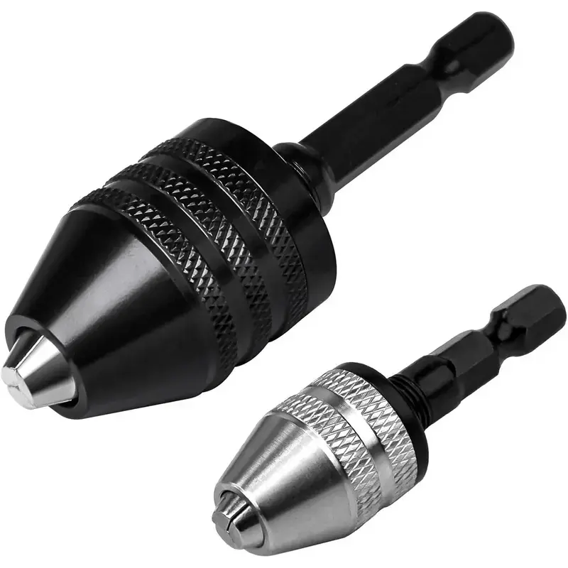 2Pcs Keyless Drill Chuck Adapter Set, 1/4" Hex Shank Quick Change (0.3-8mm) – Fits Impact Drill & Power Tools, Carbon Steel, for Milwaukee, DeWalt, Makita (2-Piece)