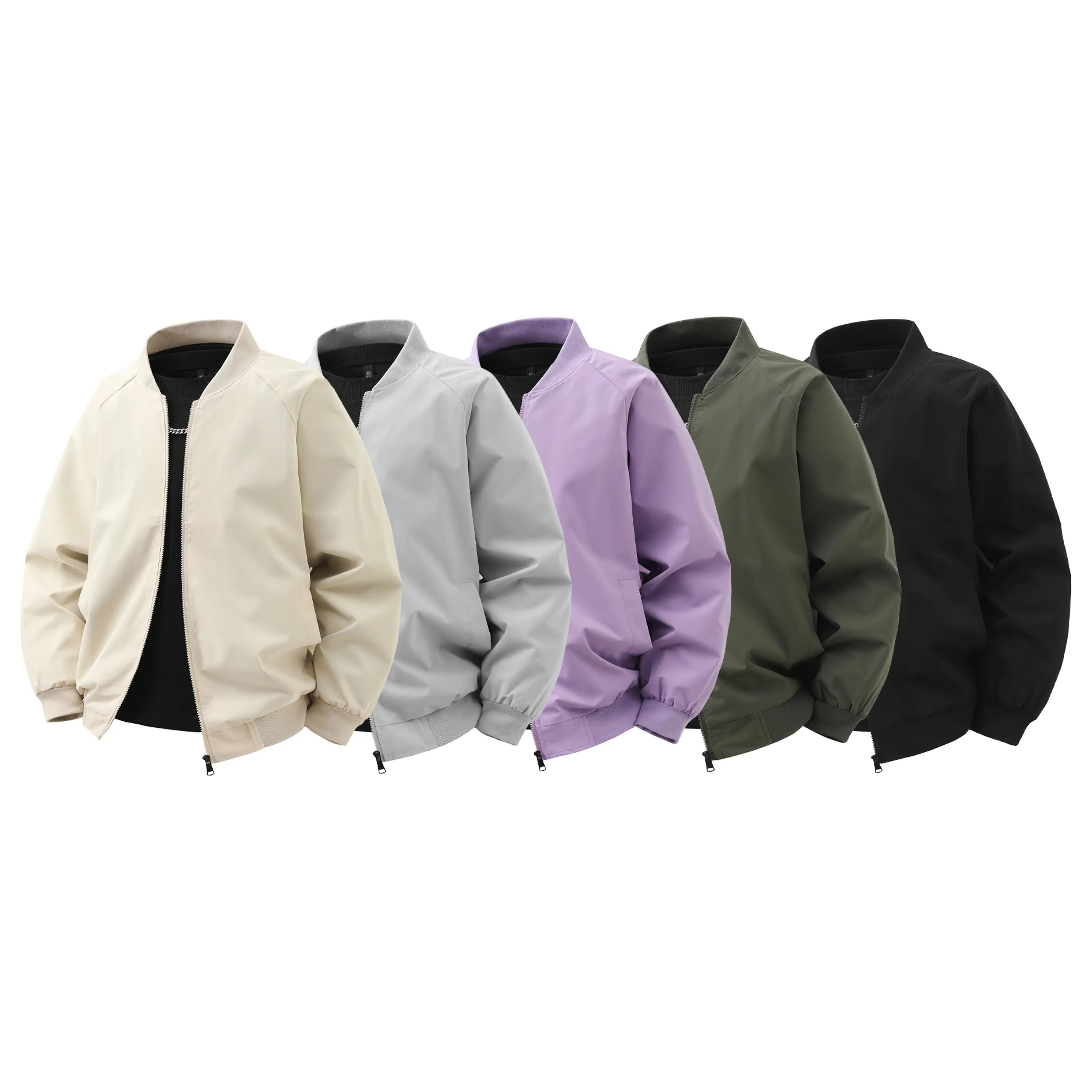 Trendy Retro Solid Color Baseball Jacket for Men and Women Spring Couple Outfit Versatile in Beige Gray Purple Olive Green Black