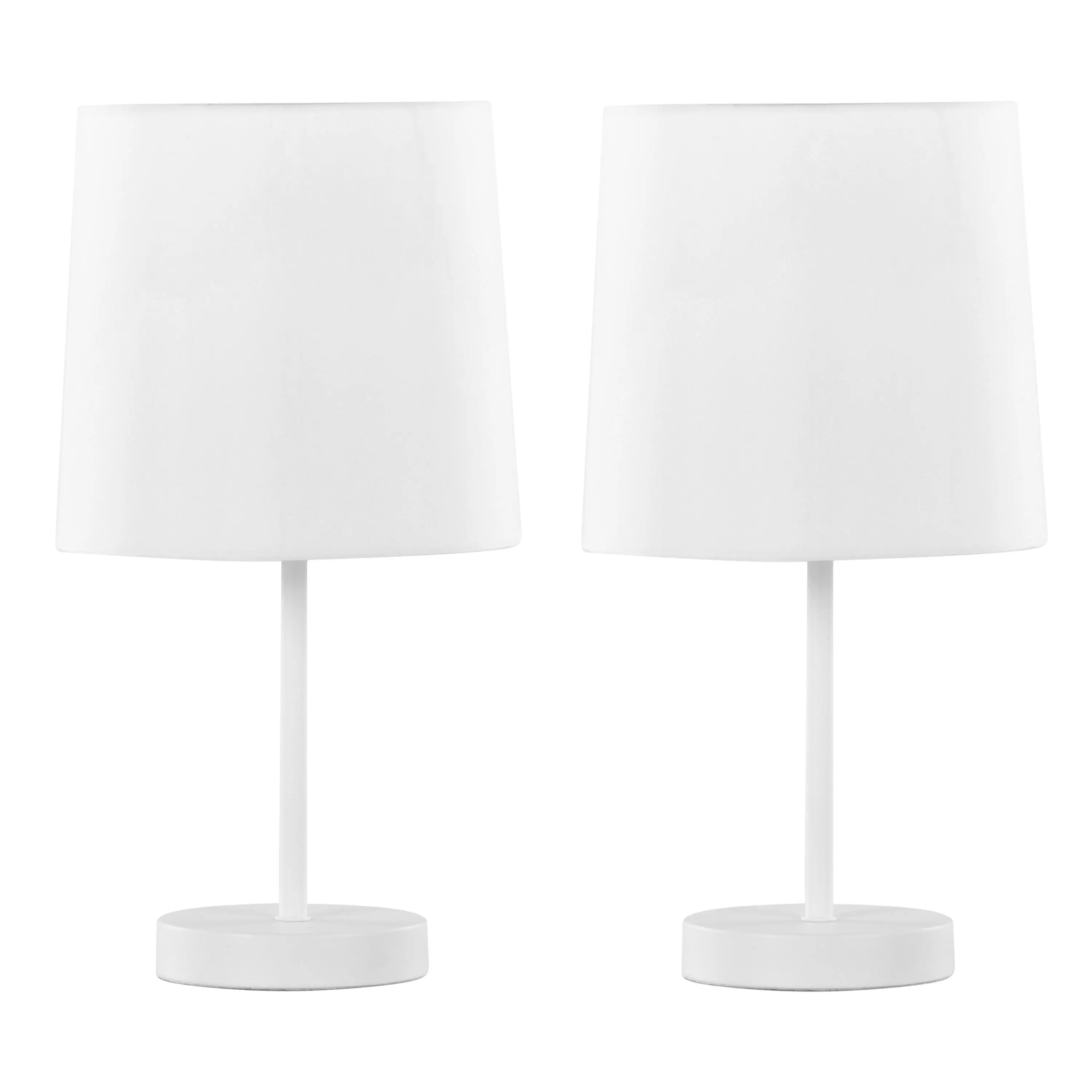 Set of 2 White Metal Accent Lamps with White Shades, 16" Contemporary Design