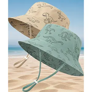 BHC7 Baby Dinasaur Sun Hat Summer UPF 50+ Toddler Bucket Hat Wide Brim Adjustable Beach Hats for Boys Girls Age 0-6 Years