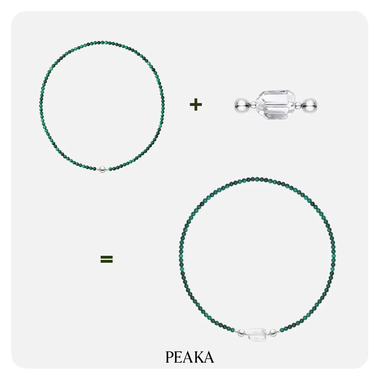 Peaka Clear Quartz Charm Pendant and Malachite Necklace Jewelry Set for Women, Magnetic Clasp Jewelry