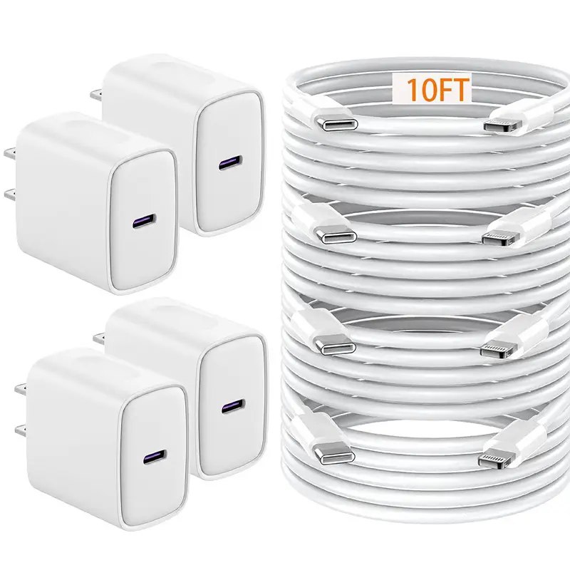 GQOHRT 4-Pack 20W MFi Certified USB-C to Lightning USB Fast Charging Chargers with US Plug, 10ft Cables - 3x Faster Charging, 20W Power Phone Accessories for iPhone 14/13/12/11/XS Series,sohochic