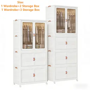 Foldable Wardrobe Storage Cabinet with Wheels – Stackable Plastic Organizer with Doors for Clothes, Bedroom & Closet