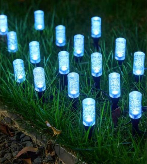 Compact Blue Solar Bubble Stick Pathway Lights - Waterproof Cool White LED Lights, Plastic Body, Crystal Stakes for Outdoor Garden Decor, Outdoor Decor