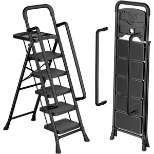 5 Step Ladder with Tool Platform, Folding Step Stool with Handrails, Sturdy Steel Ladder with Widen Pedals,Safe-Lock Design,Havy-Duty Portable Safety Ladder for Home Decor Painting Outdoor Garage