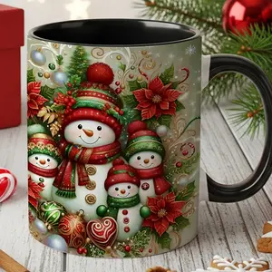 1pc, Christmas Decoration Ceramic Coffee Mug, Snowman And Poinsettia Style Coffee Cup, Festive Drinkware For Home Office Use, Ideal Gift For Christmas