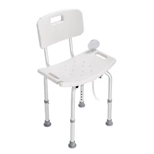 VEVOR Shower Chair with Back, Adjustable Height, Non-Slip Bathroom Bench for Elderly, Disabled, 350 lbs Capacity, Stable Structure with 4 Non-Slip Foot Pads, 6 Height Settings, Tool-Free Assembly
