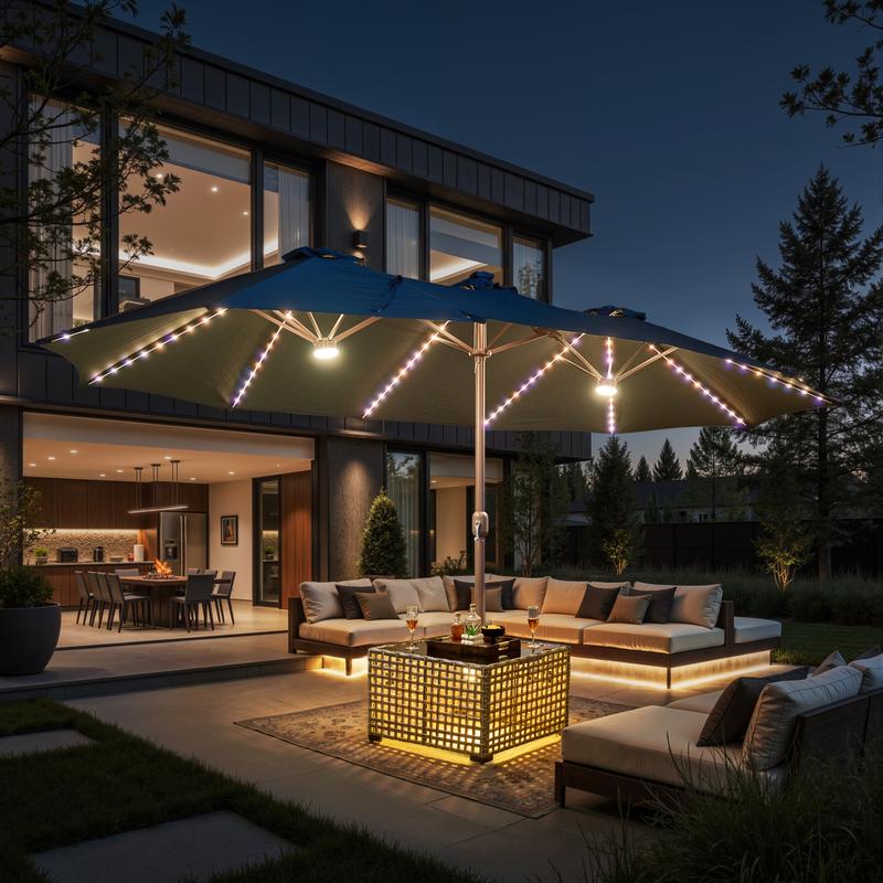 【Solar Lights Umbrella & Table】Ovios 15ft Double-Sided Patio Solar Lights Umbrella with 25" Coffee Table , Outdoor Large Umbrellas with Crank Handle and 36 LED Lights, Rectangular Market Umbrella with Base Included for Deck Pool Shade 【Solar Lights Umbrella & Table】Ovios 15ft Double-Sided Patio Solar Lights Umbrella with 25" Coffee Table , Outdoor Large Umbrellas with Crank Handle and 36 LED Lights, Rectangular Market Umbrella with Base Included for Deck Pool Shade