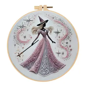 Elegant Cross Stitch Embroidery Kit for Beginners, Witch Style DIY Embroidery Supplies, Includes Printed Cotton Fabric, Threads, Needles, English Instruction Guide, Hand Embroidery, Embroidery Craft