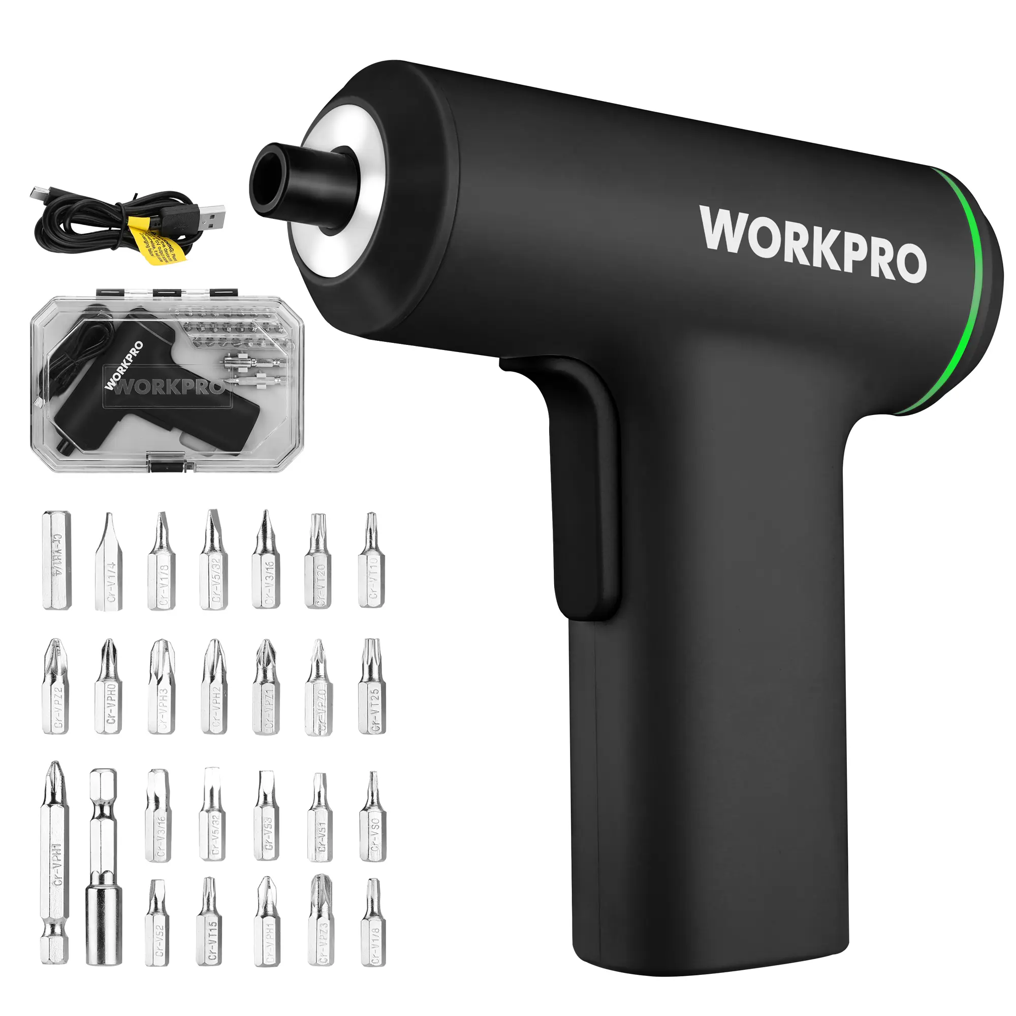 #toolupgrade WORKPRO Electric Cordless Screwdriver Set, 4V USB Rechargeable Lithium-ion Battery Power Screwdriver Kit with LED Light, Screwdriver  with 28 counts Accessories for Home, Office, Apartment Repair