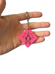 Confidence Keychains + NFC Keychain + Build Confidence One Tap At A Time Pink Square Design with Person Icon