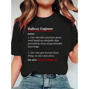 Railway Engineer Definition For Railroad Train Ope Print Crew Neck Casual T-Shirt Short Sleeve Sports Top. Smart CasualStreet Style Women's Clothing graphic tees women crop tops summer outfits for women summer tops T-Shirt