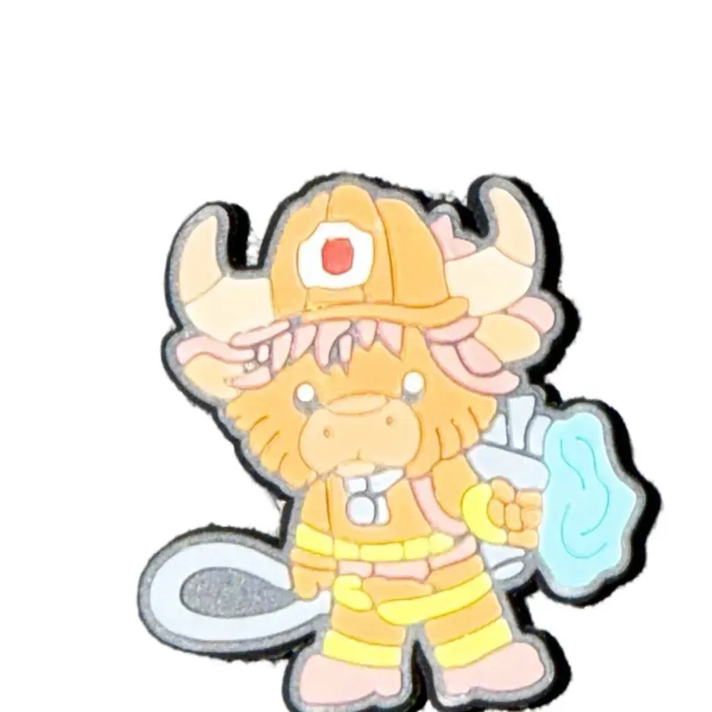 Firefighter Highland Cow Shoe Charm - Adorable Fireman Design for Unique Footwear Accessories