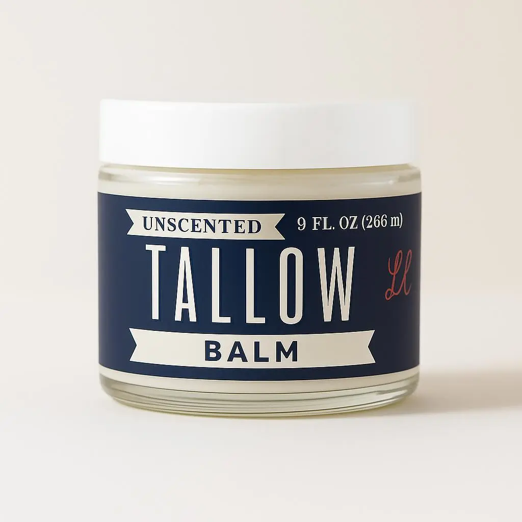 US-Made Grass-Fed Beef Tallow Creamy Balm - Beeswax-Infused Face/Body Moisturizer, Hydrating Body Care with Extra Virgin Olive Oil, Vitamins, Gentle, Preservative-Free, Unscented for Sensitive Skin