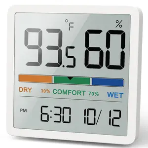 Indoor Hygrometer Thermometer - Desktop Digital Temp & Humidity , Accurate Room Gauge with Clock & Calibration (White)