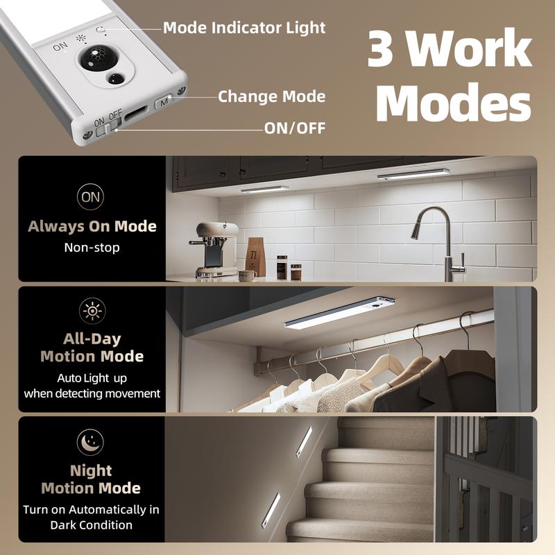 EZVALO Under Cabinet Lighting Wireless with Remote, LED Closet Lights Motion Sensor Dimmable, Magnetic & Rechargeable via USB, Energy-Saving Light for Kitchen, Wardrobe, Cupboard, Hallway & Stairs Home Decor, White Light, 5Pack Halloween Christmas Outdoor