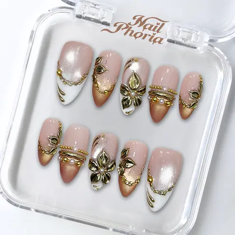 NailPhoria NILE LILY -SUMMER Handmade Press-On Nails | Reusable, Salon-Quality, Long-Lasting, Glossy Design