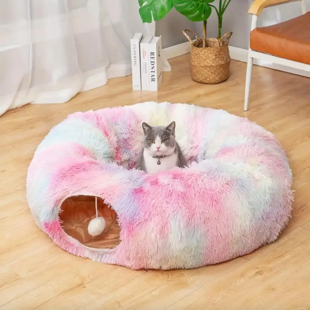 Cat Tunnel Winter Warm Fleeced Cat Bed, Indoor Cat Bed, Easy to Clean, Multi-functional Cat Toy for Small & Medium Cat, Pet Supplies