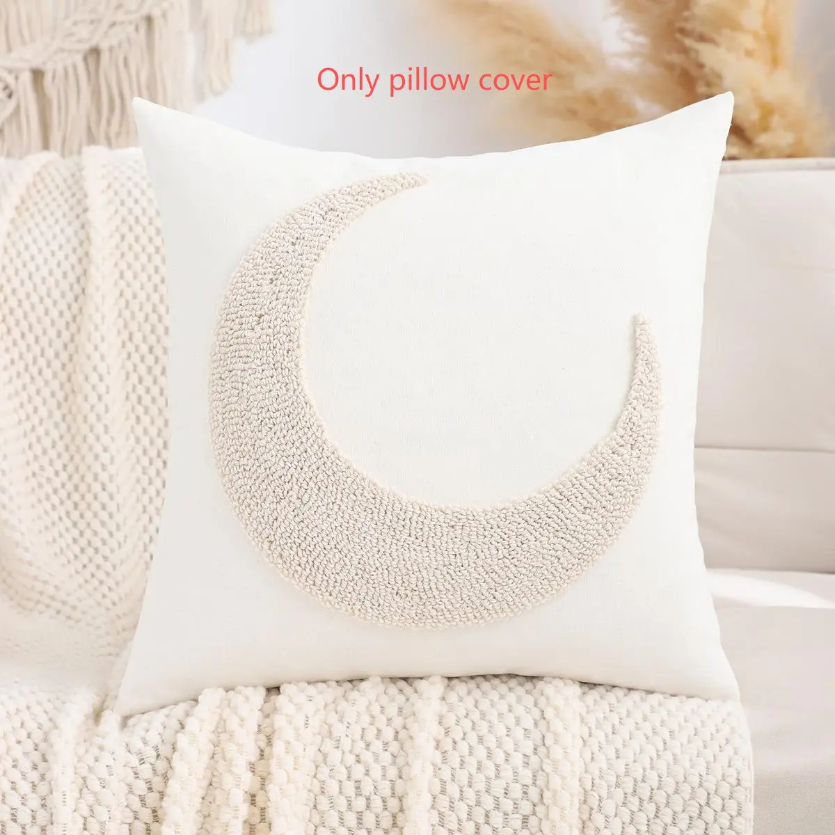 1PC Ramadan Decoration Pillow Cover New Moon Star Embroidered Canvas, Ramadan Decorative Cushion Case, Cushion Slipcovers, Perfect for Home & Office Use
