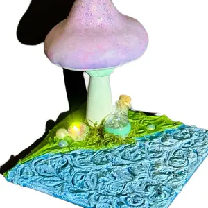 V. Fox Teal/iridescent Fantasy Mushroom Sculpture Handmade Acrylic Artwork Decor Gift Unique Whimsical Macabre Style Ornament love art figurine fantasy lover