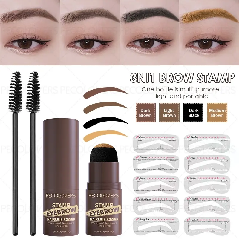 One Step Eyebrow Stamp Shaping Kit Set Everyday Brow Set Perfect Brows Set Hair Cover Up Powder Contouring Stick Hairline Shadow Powder Brow Shape Makeup Set 10 Pcs