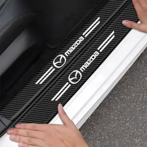 1/4PCS Car Door Threshold Protector Decal, Car Door Trim Sticker, Carbon Fiber 3D Tape Sticker Door Mirror Paste Protector Strip Protective Film Waterproof Adhesive For Mazda 3 6 CX5 CX3 CX9 MX5 RX8 Axela Demio Atenza Auto Accessories