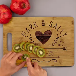 Custom Bamboo Cutting Board Personalized Charcuterie Board for Valentine's Day Christmas & Holiday Gifts Double Sided Design for Cutting & Serving Handcrafted from 100% Natural Wood Wooden Butcher Block Sturdy Kitchen Chopping Board