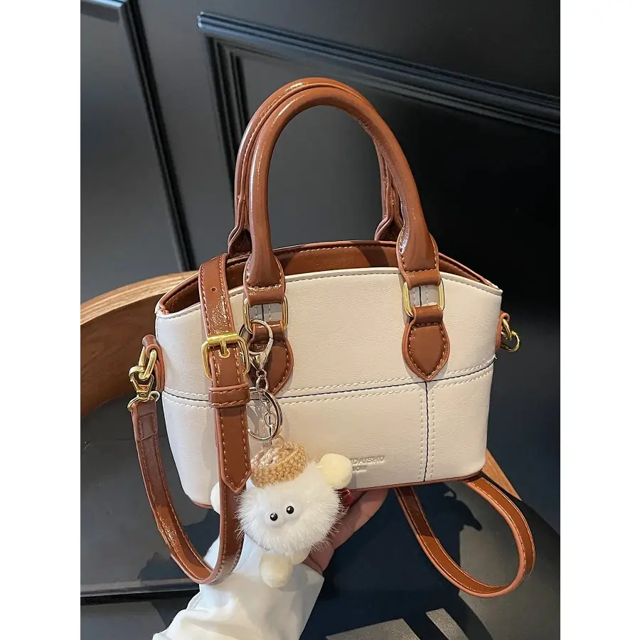 Women's Contrast-Color Stitching Niche Mini Handbag - Small Exquisite Hand-Shoulder Bag with Plush Charm, Fashionable Versatile Casual Style, Multi-Color Options, Adjustable Strap for Hand-Carry/Crossbody Use, Ideal for Daily Travel, Shopping