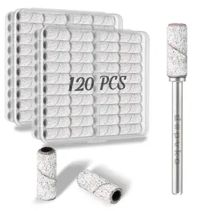 [Upgraded]  120 count Small Sanding Bands for  Drills with 1 count 3.1MM Mandrel  Drill Bits, 120 Medium Grit  File Sanding Bands for  Nails Tech Gel Manicures and Pedicure, Zebra